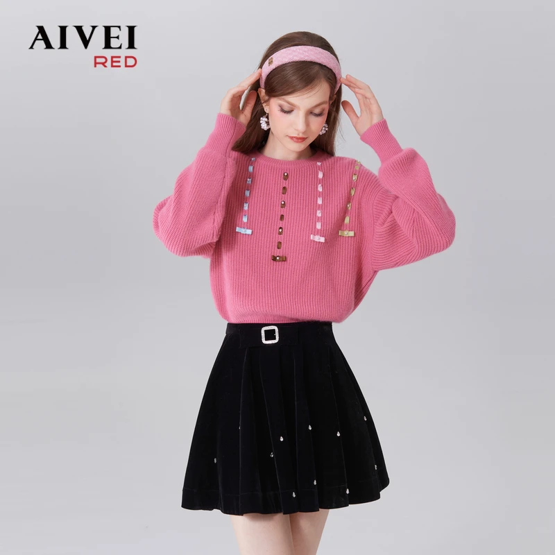 【陈大可专属】【芭比系列】AIVEI新少女甜美粉针织衫Q0560058