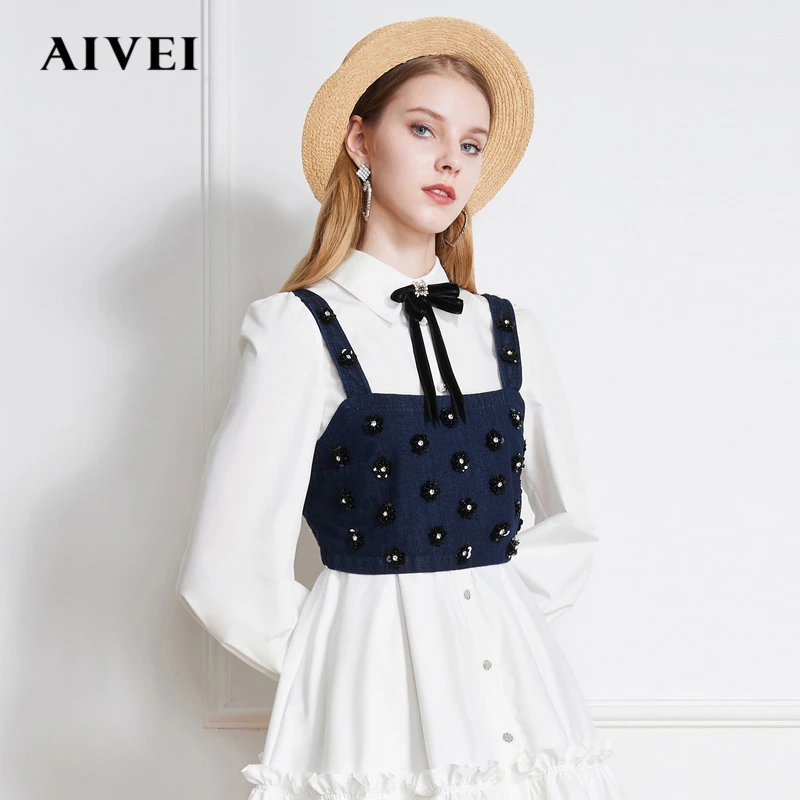 AIVEI花朵牛仔背心衬衫连衣裙两件套P016S011