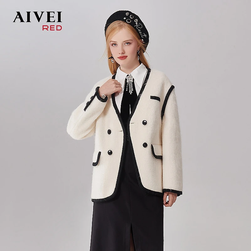 【媛媛女王专享】AIVEI冬日系慵懒舒适风廓形毛呢时尚外套Q0660274