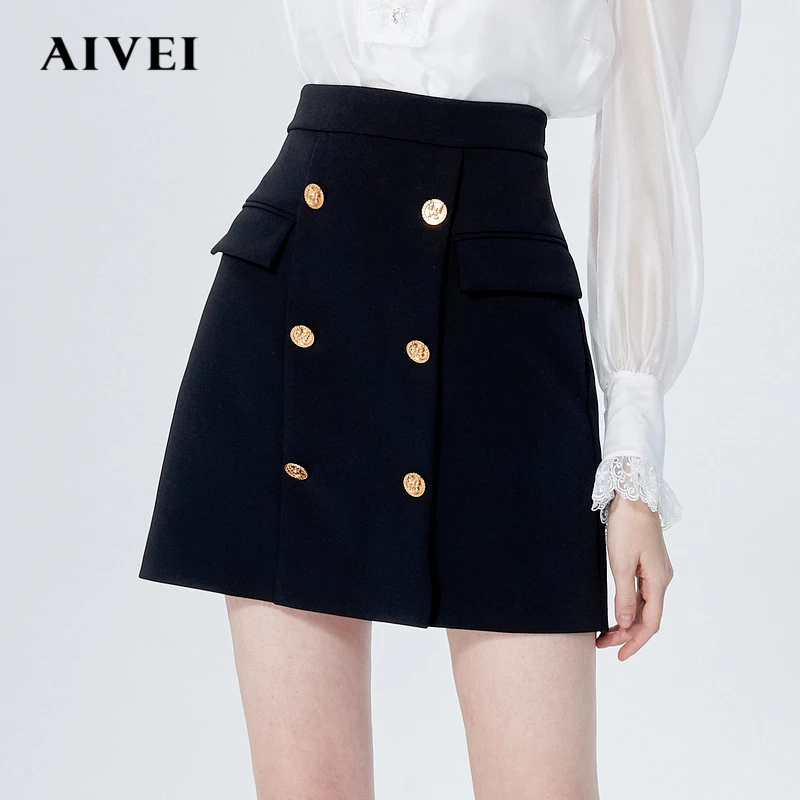 AIVEIOL高腰不规则挡片半身裙西装短裙P016S080