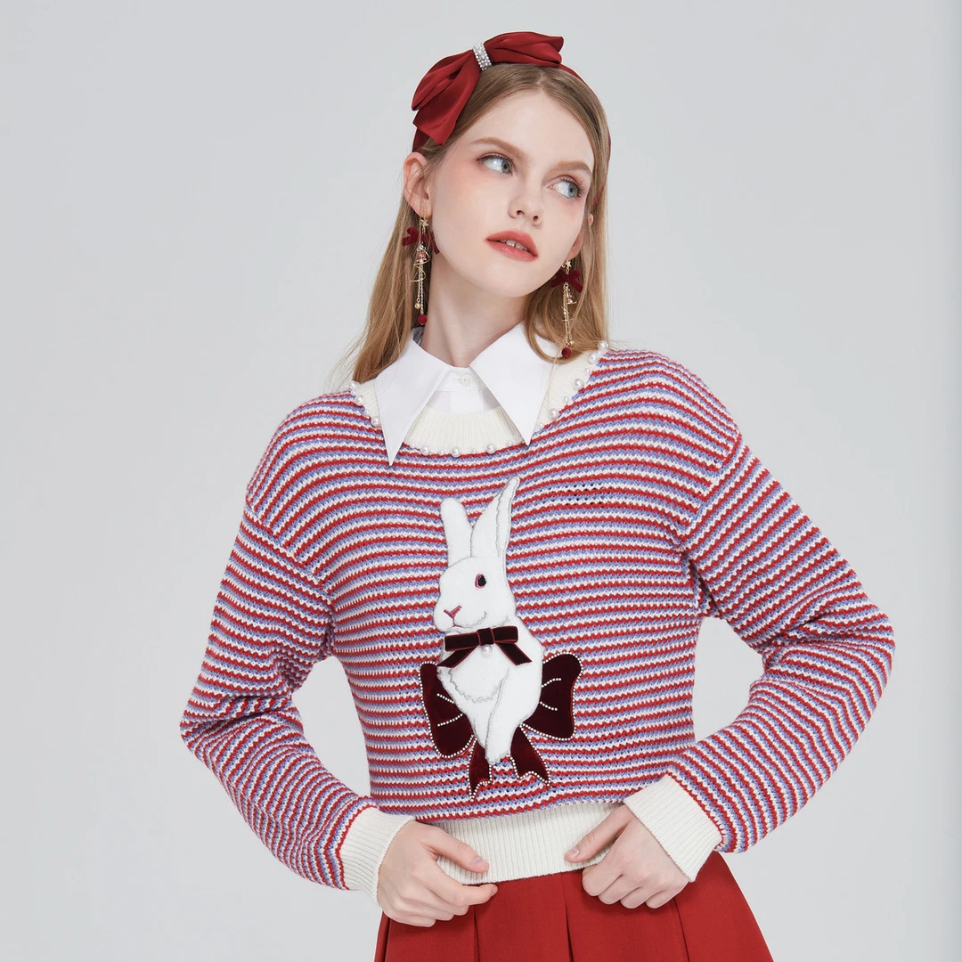 AIVEI减龄小清新条纹套头毛衣针织衫Q016S003