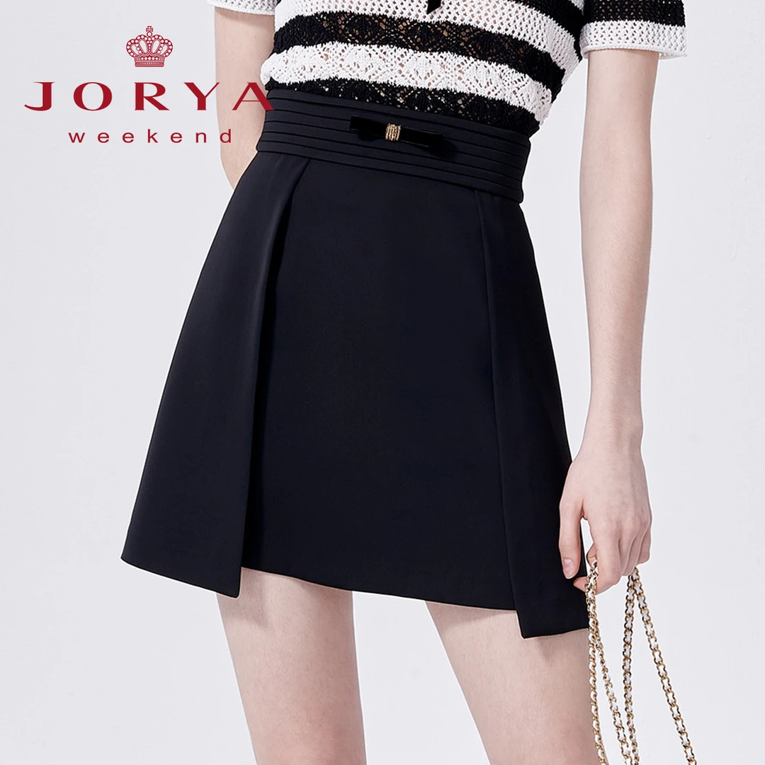 卓雅周末蝴蝶结高腰压褶不规则半身裙EJWCBR41