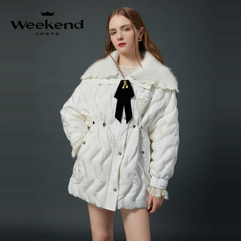 【媛媛女王专享】卓雅周末冬绒感针织刺绣抽绳收腰羽绒服EJWDDR42