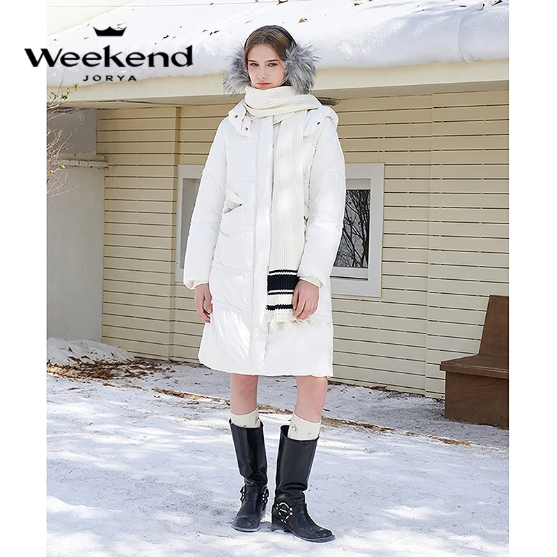 卓雅周末双口袋毛边泡芙面包连帽羽绒服EJWDDC55