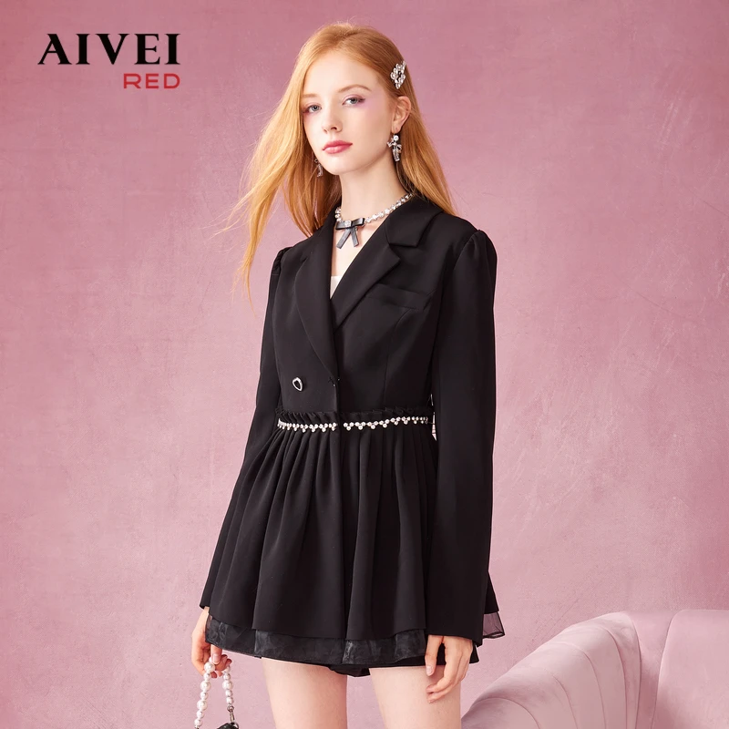 【赵老板专属】AIVEI气质收腰雪纺拼接水钻女士西装外套P056S035