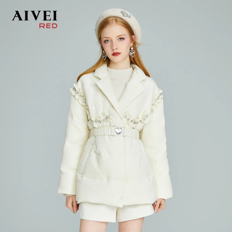 艾薇冬新款钉钻高收腰西装领羽绒服P0560178
