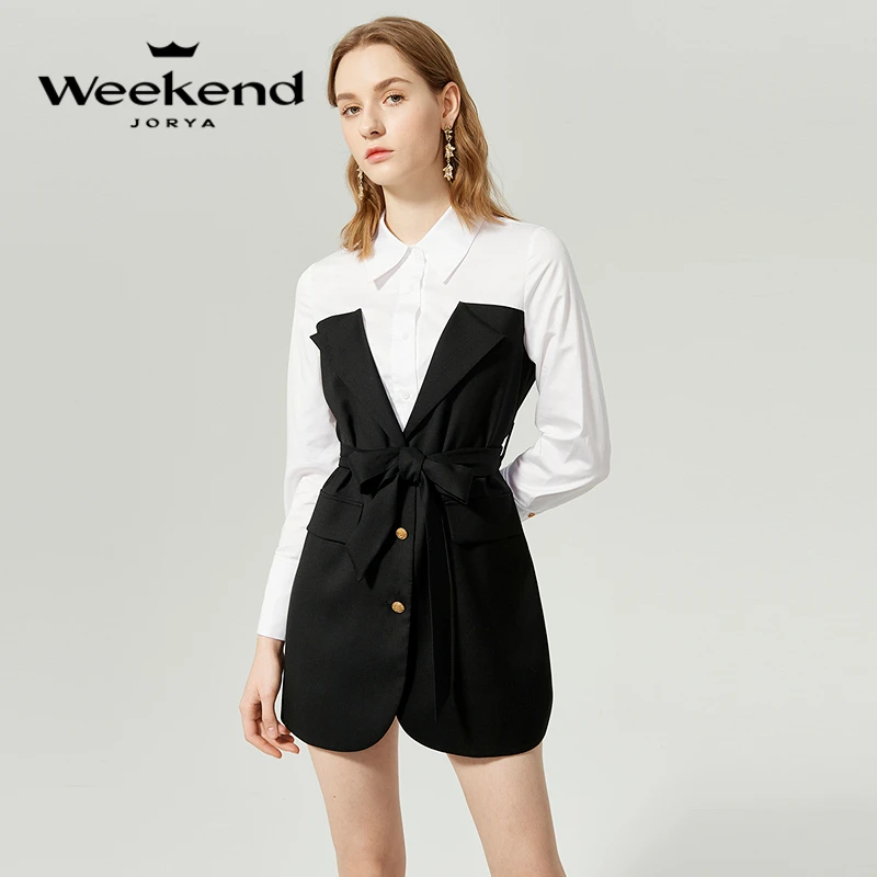 【金拐子专属】卓雅周末衬衫翻领拼接系带收腰连衣裙EJWCAR10