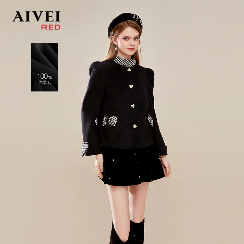 【千颂妮专属】AIVEI小个子初恋风千鸟格秋冬毛呢外套Q0660134