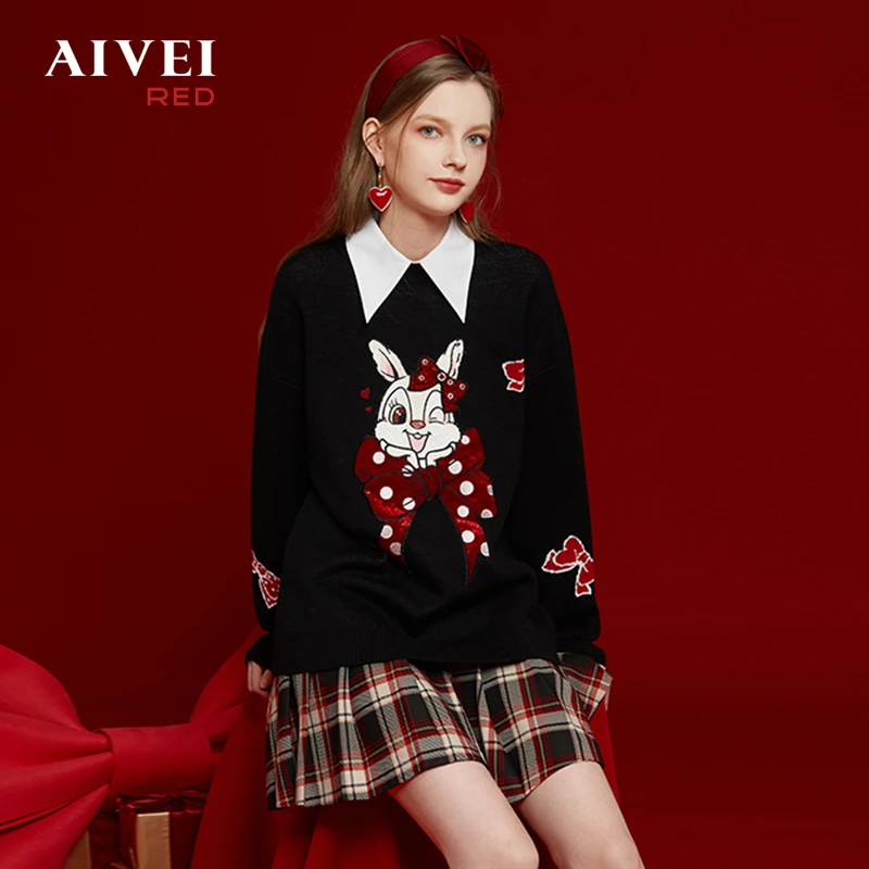 【陈大可专属】AIVEI少女兔子中长款毛衣针织Q0160113