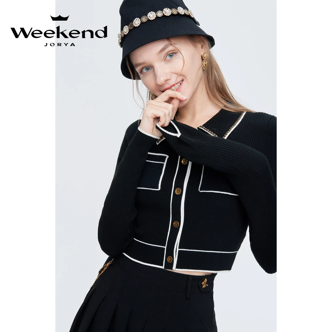 卓雅周末POLO领撞色纽扣修身千金针织衫EJWCCX46