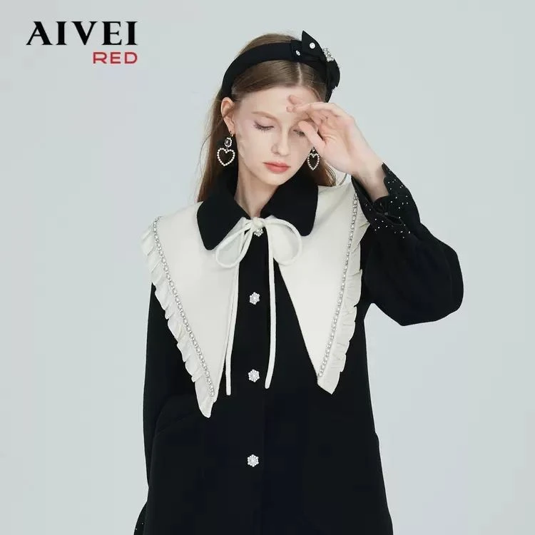 AIVEI钉珠披肩单排连衣裙毛呢外套小香风P0660139