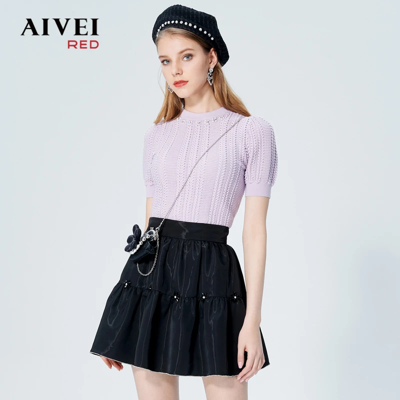 AIVEI后背挖空心机小性感钉珠针织衫P0360105