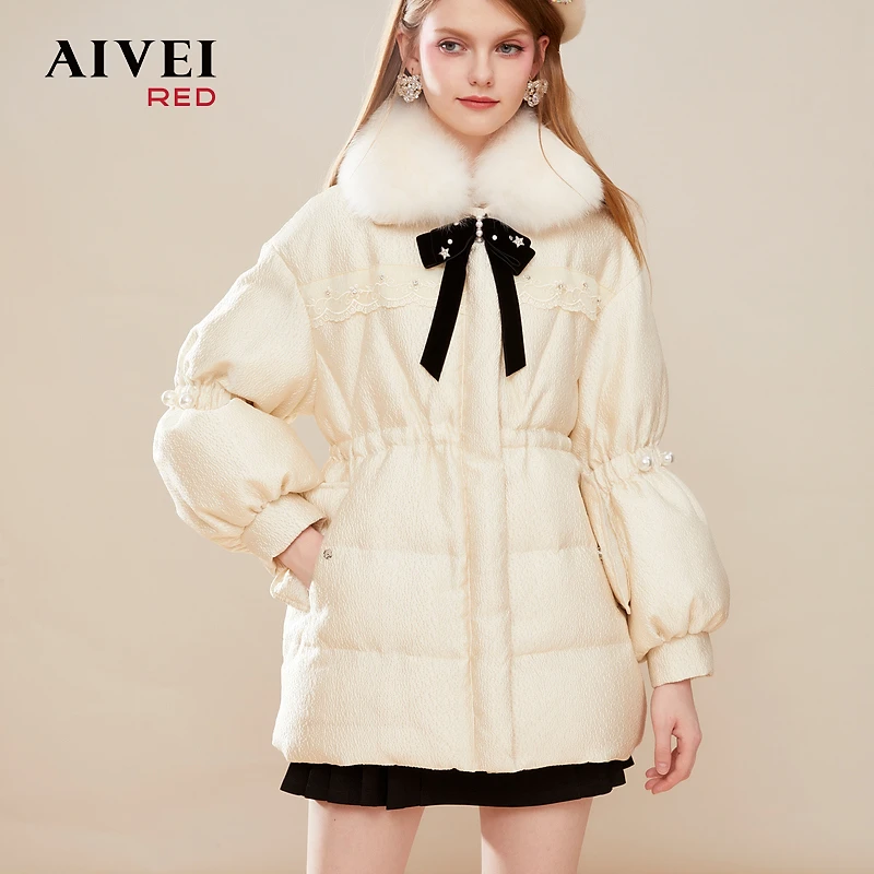 【陈大可专属】AIVEI冬季新款珠饰丝绒蝴蝶结羽绒服女Q06W0013