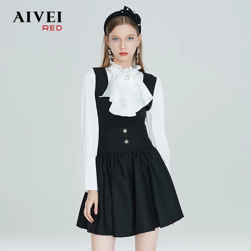 AIVEI欧式宫廷风荷叶边撞色假两件衬衫P056S082