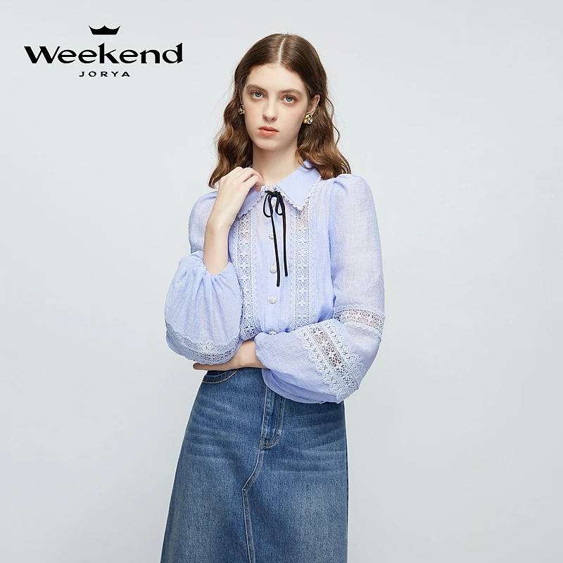 卓雅周末24春新蕾丝镂空蝴蝶结灯笼袖衬衫EJWEAN33