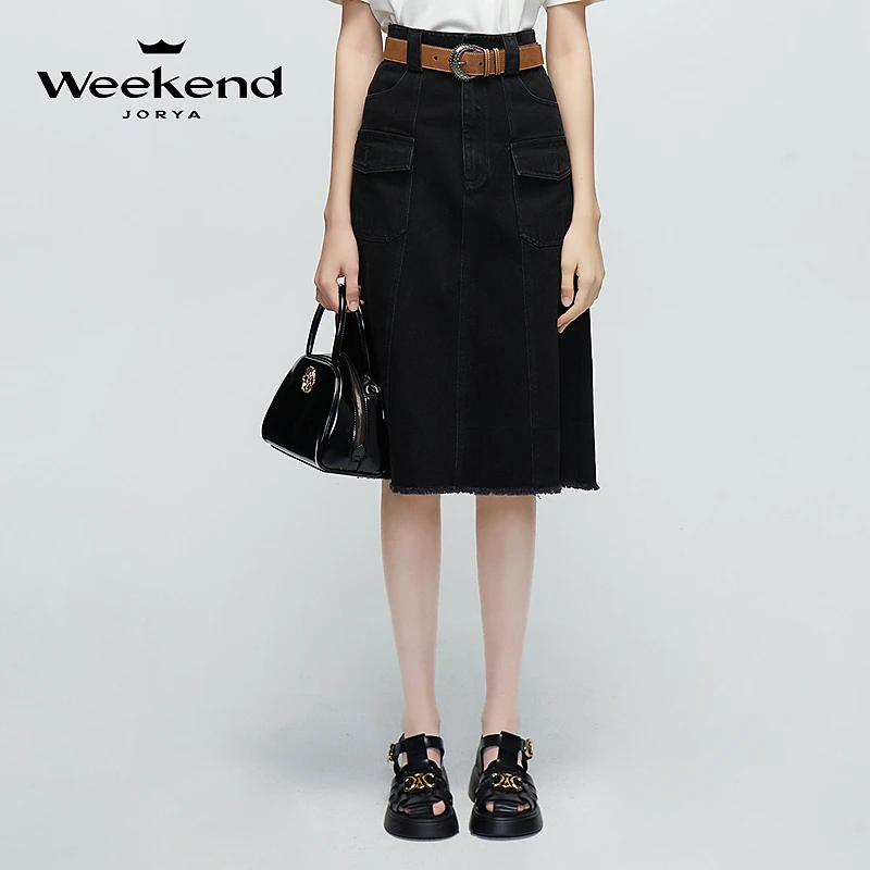 【陈大可专属】卓雅周末24高腰A字口袋毛边牛仔半身裙EJWEAW19