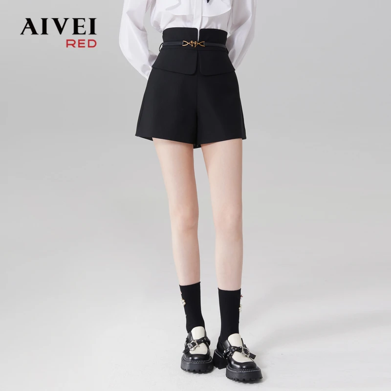 【陈大可专属】AIVEI高腰A字显瘦百搭气质阔腿黑色短裤Q0560180