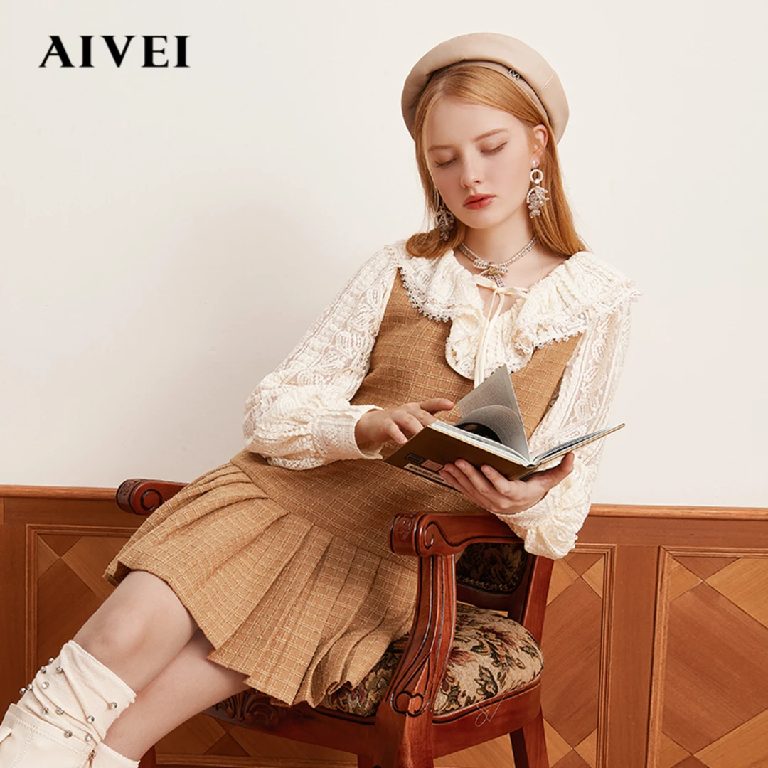【陈大可专属】AIVEI艾薇减龄甜妹荷叶领蕾丝娃娃连衣裙Q0660234