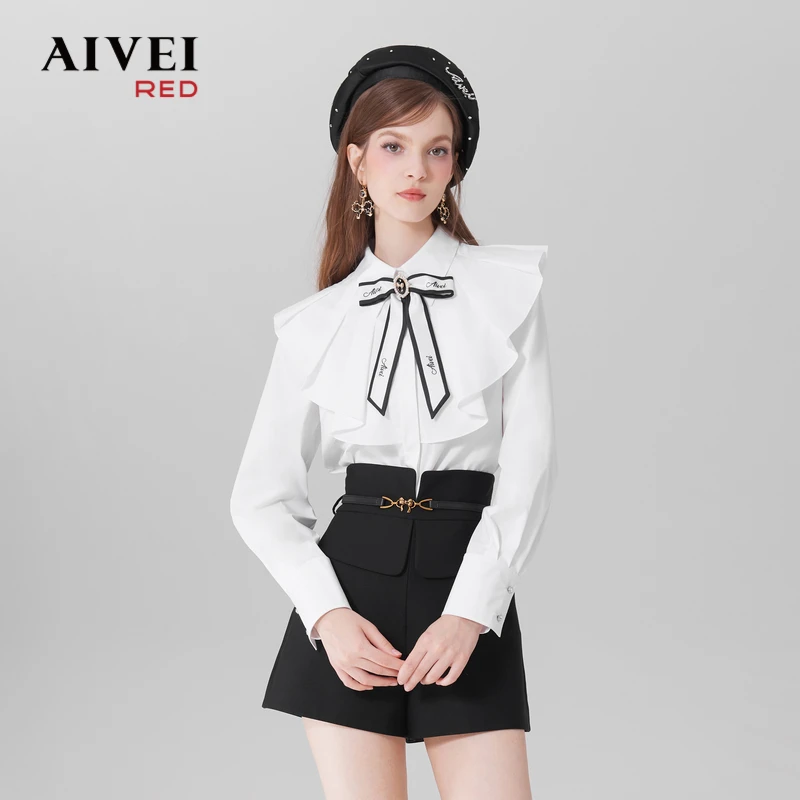 AIVEI秋新宫廷名媛千金通勤蝴蝶结衬衫Q0560073