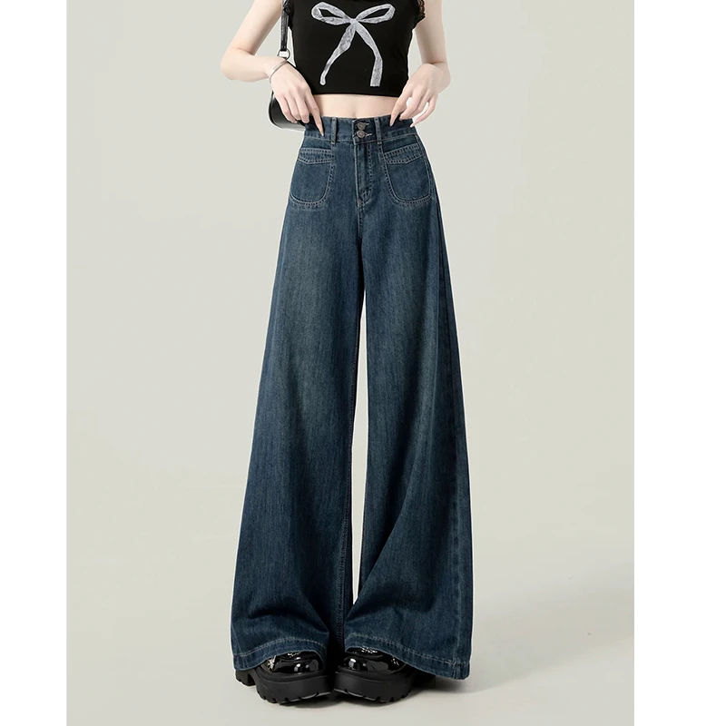 高腰阔腿牛仔裤女2024新款爆款春秋显瘦垂感复古直筒拖地长裤子潮