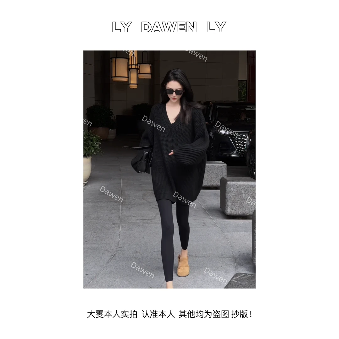 DAWEN  | 慵懒风重工元宝针V领宽松大毛衣 K373##