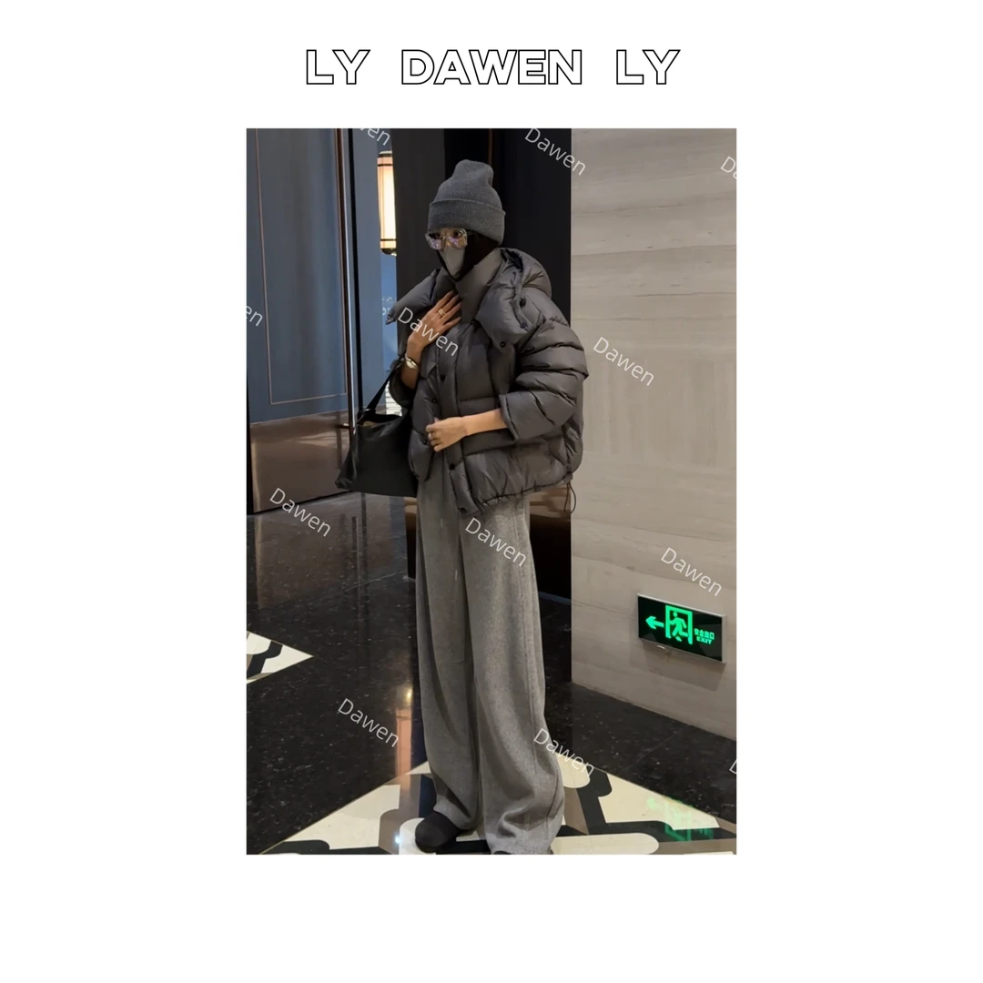 DAWEN  | 高级灰抽绳毛感软糯百搭休闲弯刀裤（裤长105起） K412#