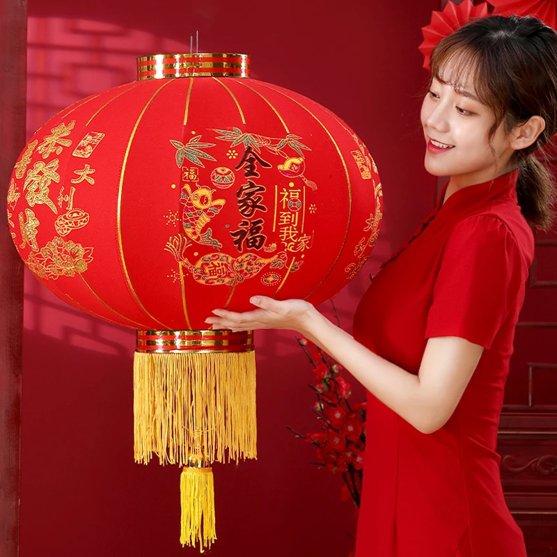 大红灯笼龙年吊灯中国风一对植绒春节过新年元旦装饰阳台门口挂饰
