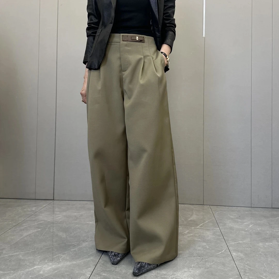 JJ Fashion 腰头皮扣休闲裤阔腿裤