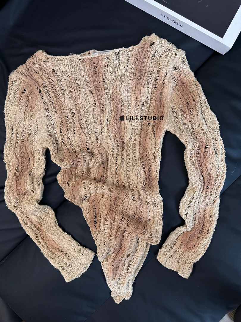 【李里家】慵懒风破洞废土风不规则镂空晕染针织衫