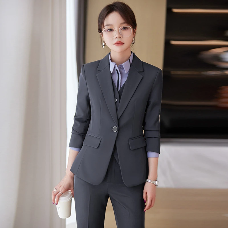 001春秋职业西装套装女职业西服面试上班通勤一颗扣工装职业套装