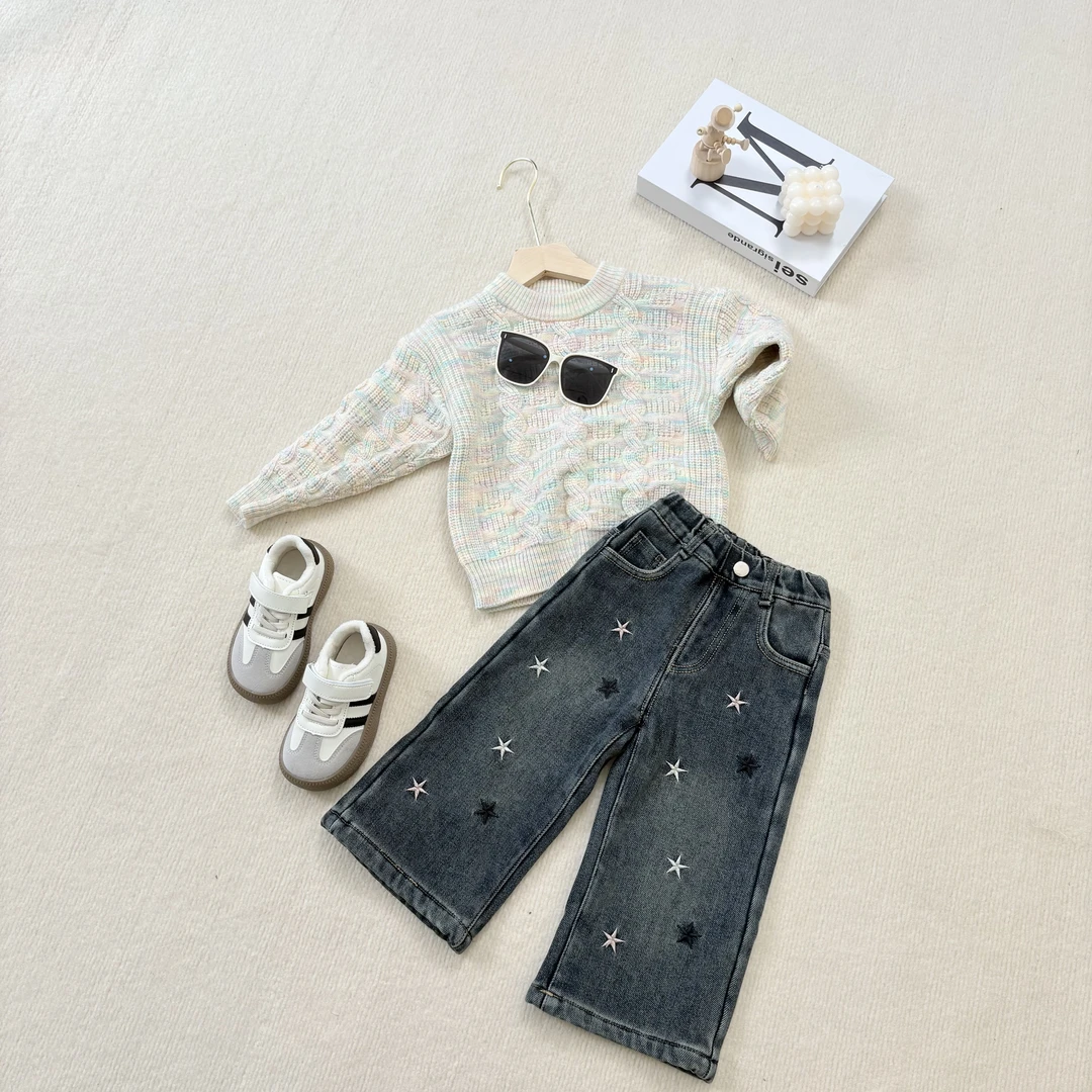 【NO退NO换】春秋款女童小清新甜美女宝麻花彩线长袖套头毛衣针织衫