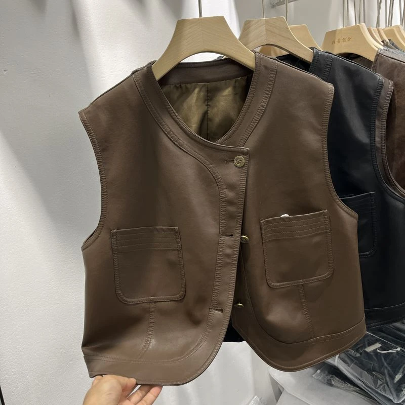 pu皮马甲女短款2025春秋新款韩系穿搭机车服无袖背心马夹外套上衣