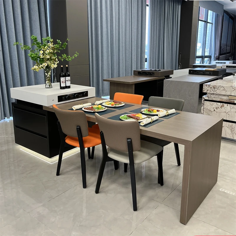 定制可伸缩岛台餐桌一体现代简约极简厨房中岛台家用小户型用板