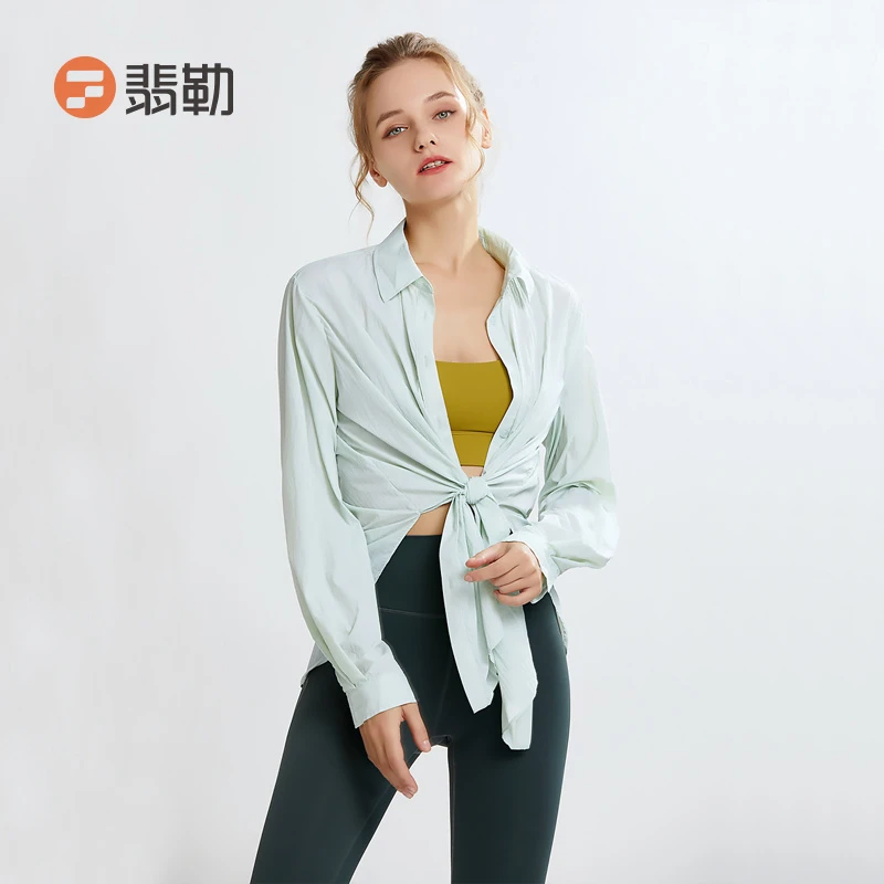 Fieder/翡勒FL-SFS504中长款开叉长袖防晒衬衫瑜伽健身罩衫外套