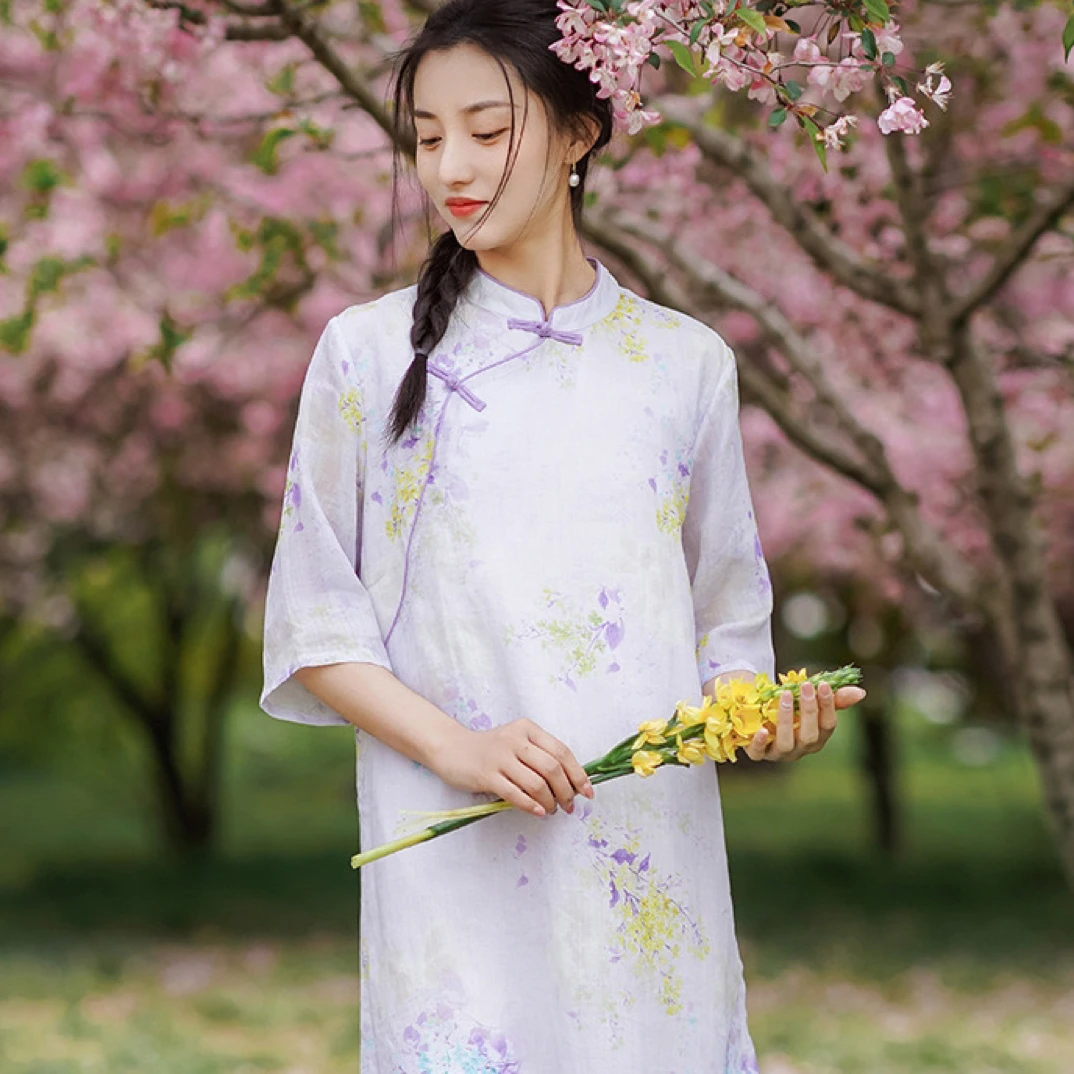 春泥-文艺复古新款苎麻新中式改良旗袍棉麻连衣裙女夏季中国风