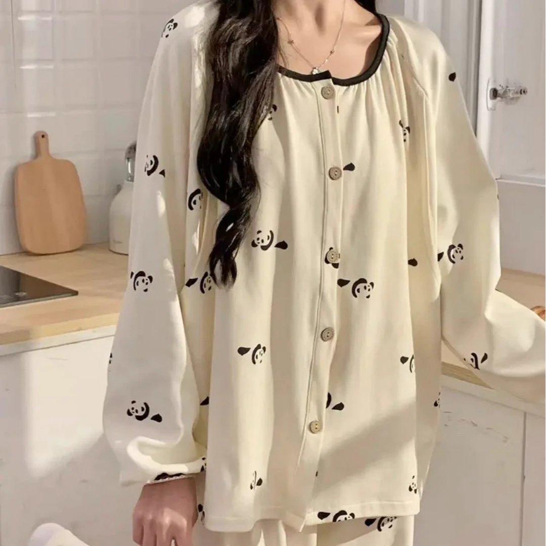 【程总专属】（一套好睡衣）卡通熊猫带胸垫家居服两件套/上衣+长裤