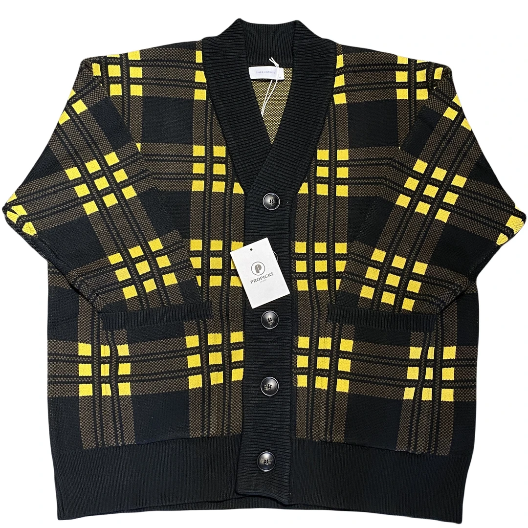 Propicks精选 秋冬撞色格纹重工针织衫毛衣新款方格经典开衫外套