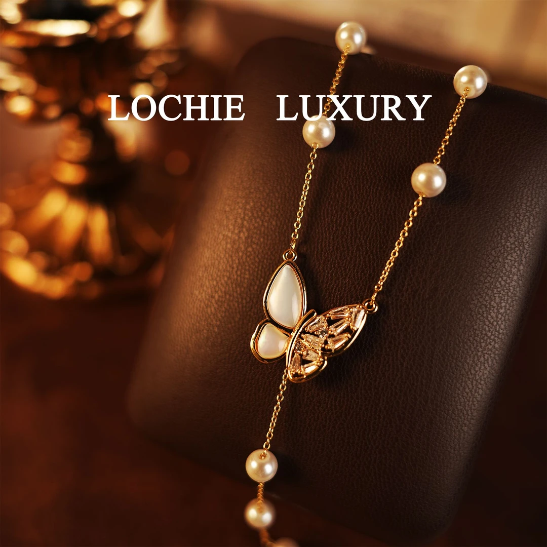 铜合金仿珍珠项链 G4316【曦光雪羽】法式轻奢蝴蝶珍珠流苏项链