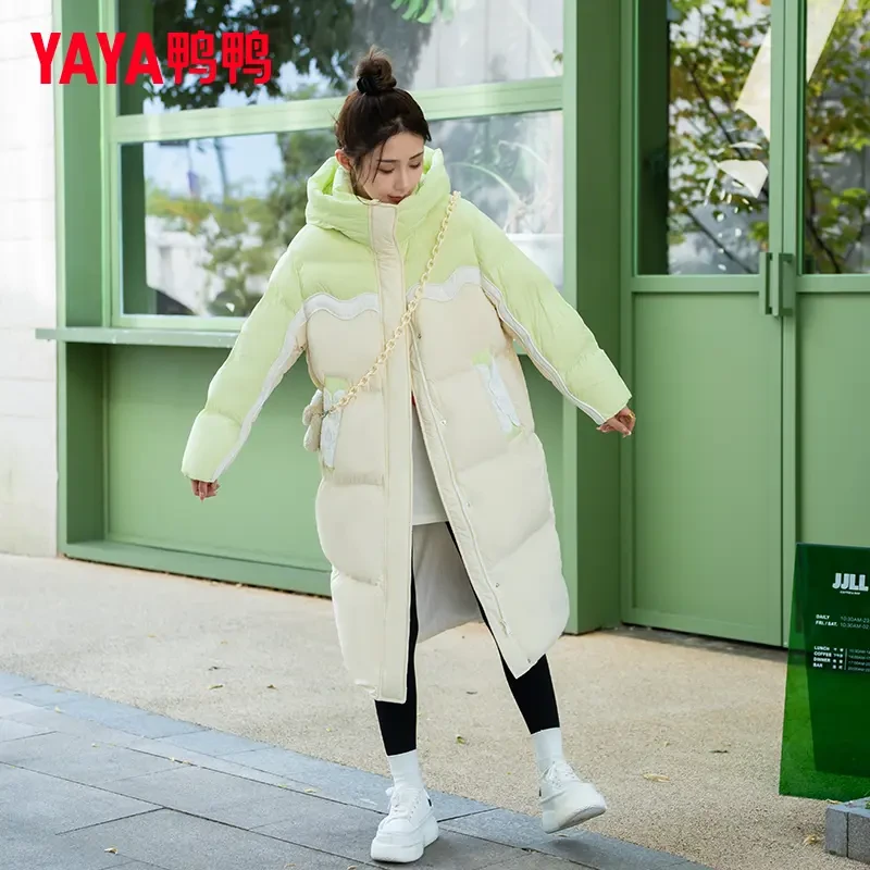 YAYA/鸭鸭羽绒服女长款加厚保暖拼接撞色设计感外套YE3B628436A