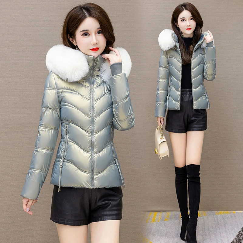 棉衣女短款2022冬季新款加厚大毛领棉服短外套修身显瘦短款棉袄女