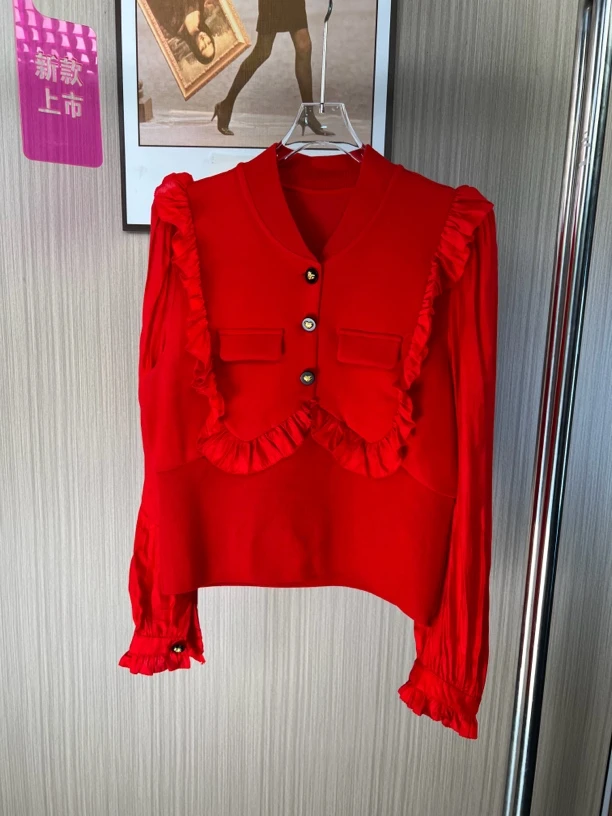 3662品牌撤柜女装剪标红色时尚设计师气质款上衣