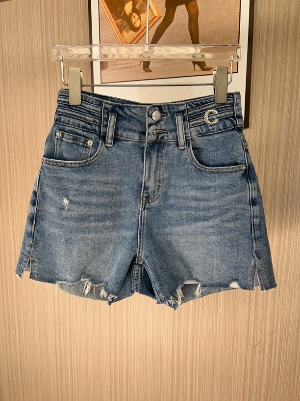 1818品牌撤柜女装剪标蓝色时尚个性阔腿牛仔短裤