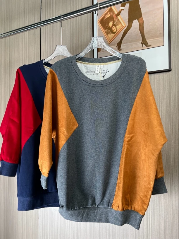 0266品牌撤柜女装时尚撞色拼接百搭圆领长袖卫衣