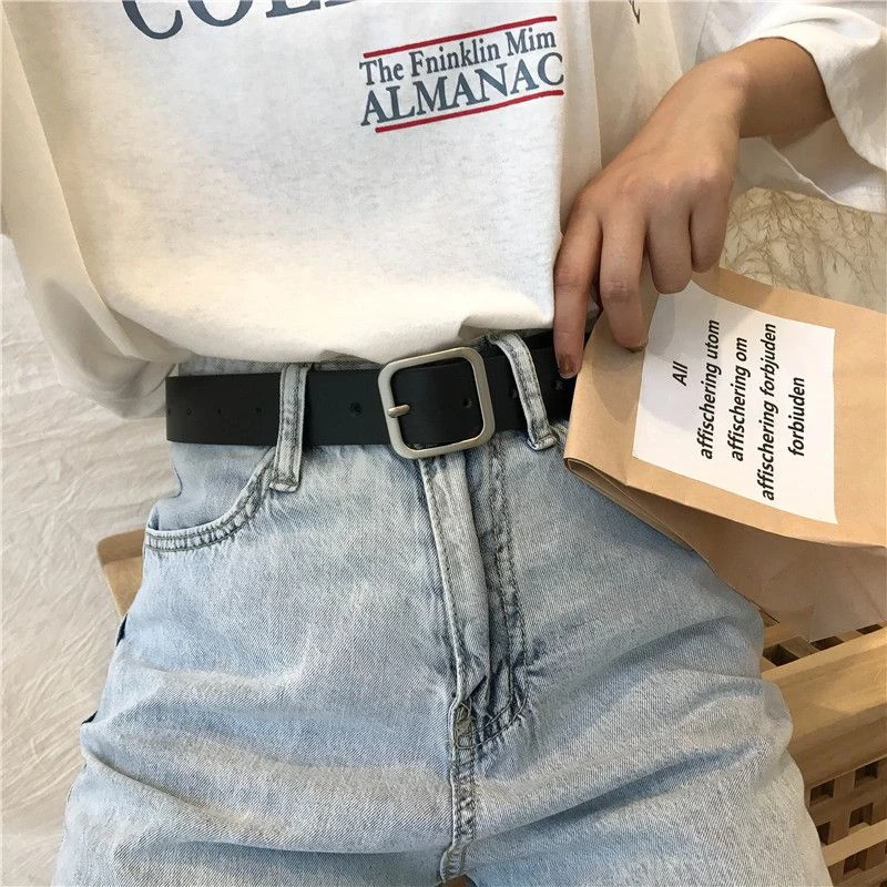 皮带女pu方扣腰带男女通用宽皮带简约学生韩版时尚ins裤带百搭