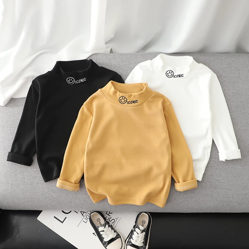 宝宝秋冬新款打底衫男童女童小高领内搭白色衣服小童冬季保暖上衣