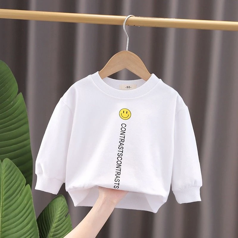 宝宝春秋长袖T恤新款男童女童白色卫衣婴儿圆领打底衫洋气上衣潮T