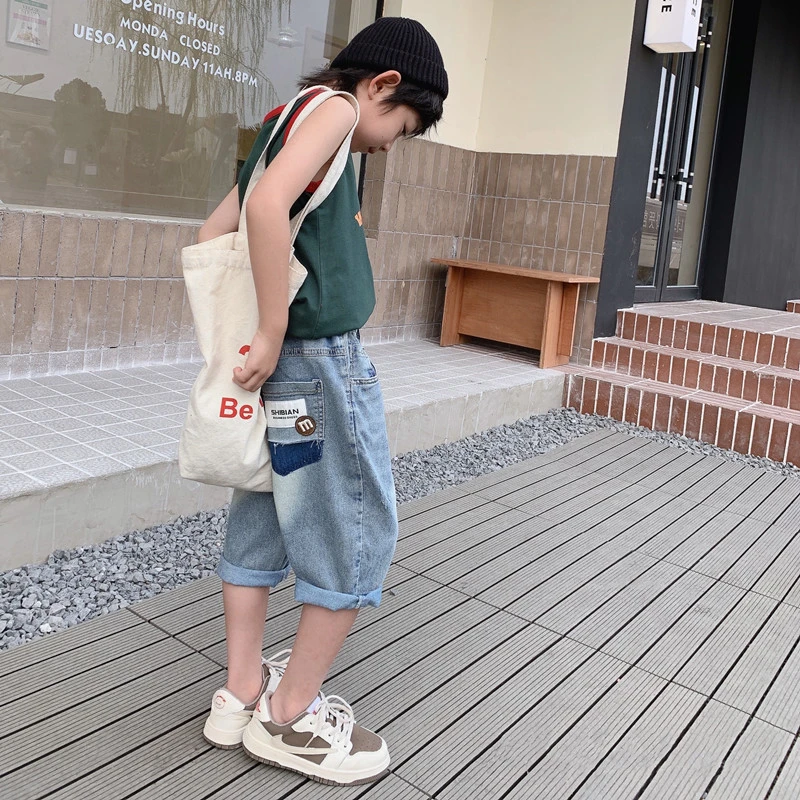 晨熙家夏季男童牛仔中裤洋气中大童休闲裤韩版时髦帅气男孩七分裤