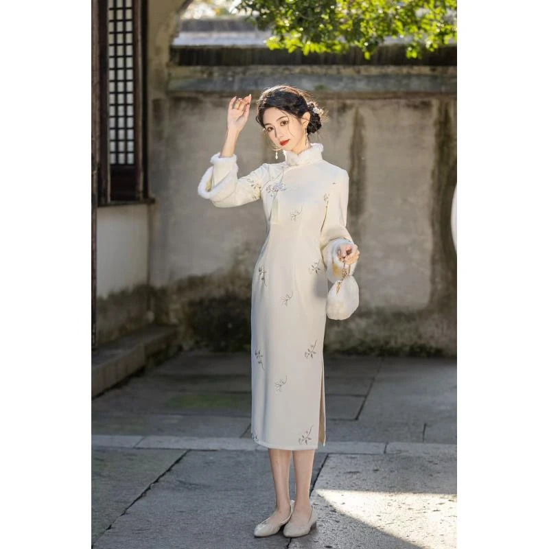 [非晚]2025改良款冬季修身日常气质少女显瘦旗袍中长款连衣裙