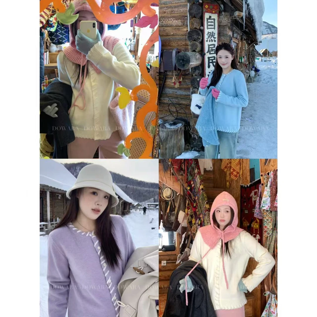 大婉酱千千微胖定制【冰岛日记】撞色针织毛衣冬韩系百搭上衣 7661D