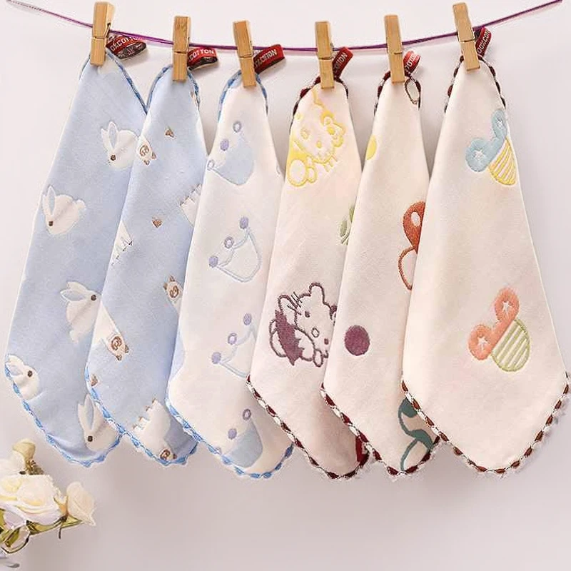 纯棉手帕小方巾6层纱布毛巾宝宝新生儿童洗脸巾面巾三/六条装柔软